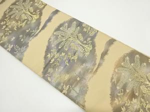 アンティーク　樹木に草花模様織り出し袋帯(材料)